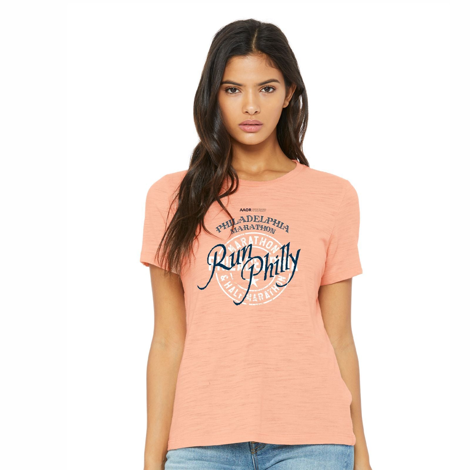 Women's SS Slub Relaxed Tee - Peach - 'Round' Design