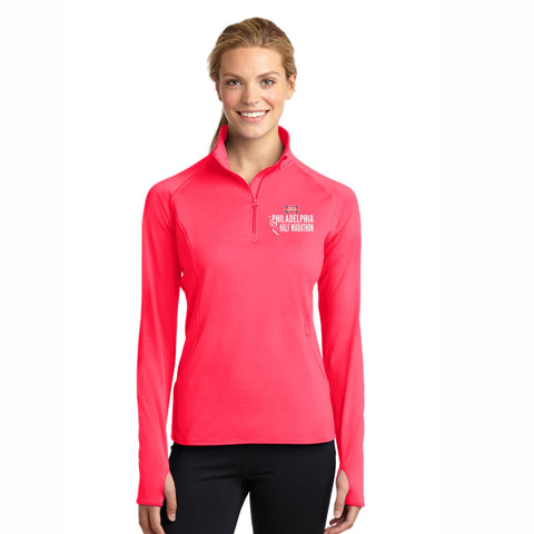 Fitted Tech Pocket 1/4 Zip -Hot Coral- D&W Embroidery