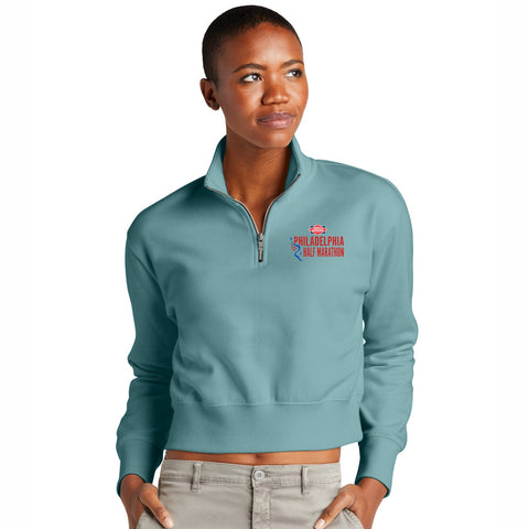 Fitted Crop Fleece 1/2 Zip -Eucalyptus- D&W Embroidery