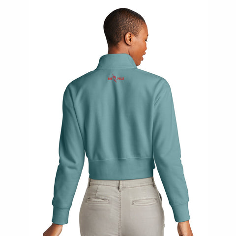 Fitted Crop Fleece 1/2 Zip -Eucalyptus- D&W Embroidery