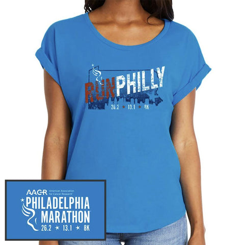 Philadelphia Marathon: 'Run Philly' Women's SS Fashion Rolled Sleeve Tee - Turquoise - by Next Level