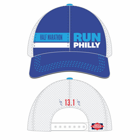 Philadelphia Marathon: 'Half Marathon' Relaxed Fit Tech Trucker - Royal / White