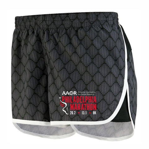 Women's Patterned Micropoly 3.5" Runner's Shorts -Black Plexus Print/White 'AACR Logo Design' - AACR Philadelphia Marathon