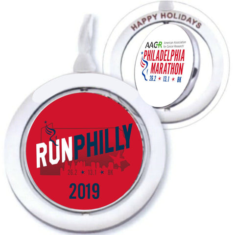 Spinning 2.25" Ornament -Red / White 'AACR 2019 Run Philly Design' - AACR Philadelphia Marathon