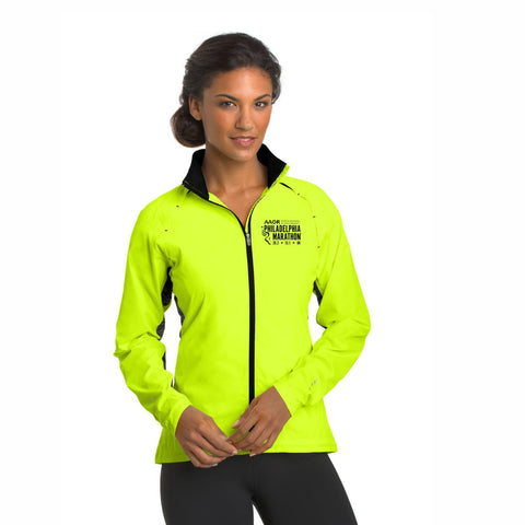 Women's Reflective Zip Water-Resistant Shell - Pace Yellow - '26.2 Embroidery' Design