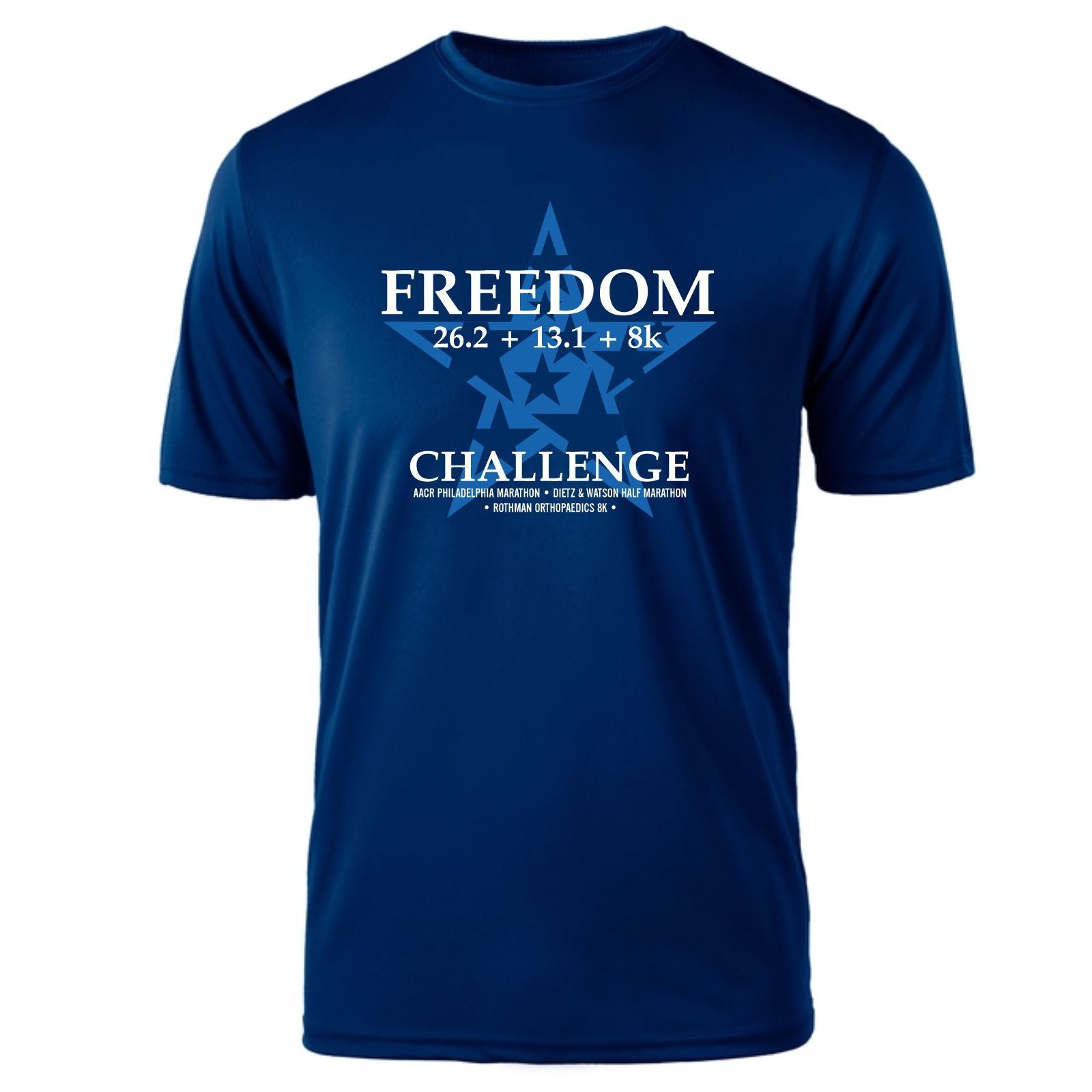 Philadelphia Marathon 2022 "Freedom Challenge" Special - 26.2 & 13.1 & 8K - Men's SS Tech Tee - Navy