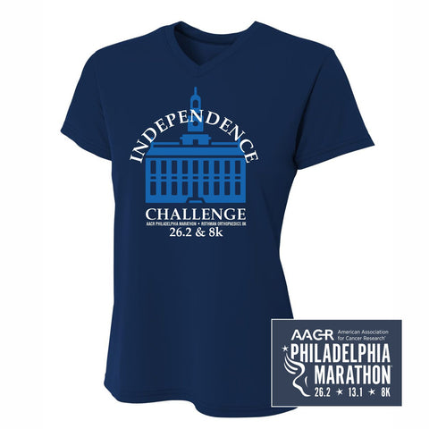 Philadelphia Marathon 2024 "Independence Challenge" Special - 26.2 & 8K - SS Tech V-Neck Tee - Navy