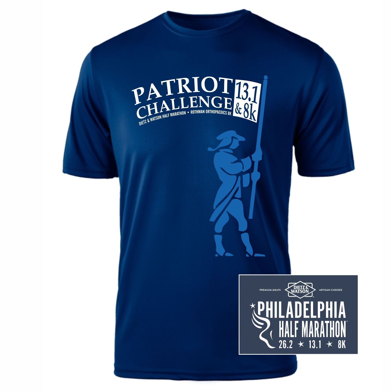 Philadelphia Marathon 2022 "Patriot Challenge" Special - 13.1 & 8K - Men's SS Tech Tee - Navy