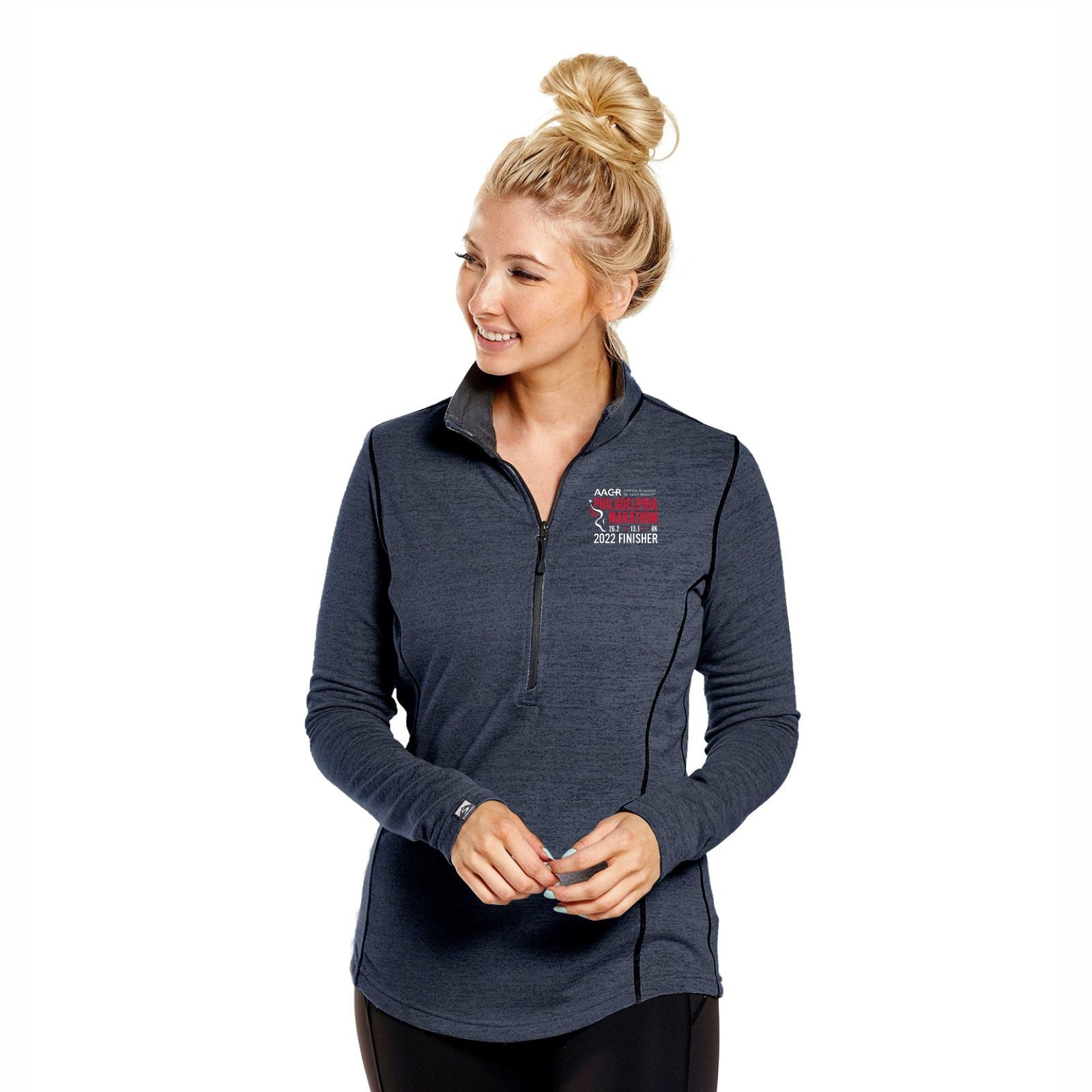 Women's Stretch Tech Eco 1/2 Zip -Navy- AACR 2022 Finisher Embroidery