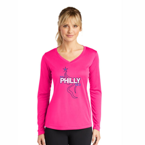 Women's LS Tech V-Neck Tee -Neon Pink- AACR 2022 26.2 Course