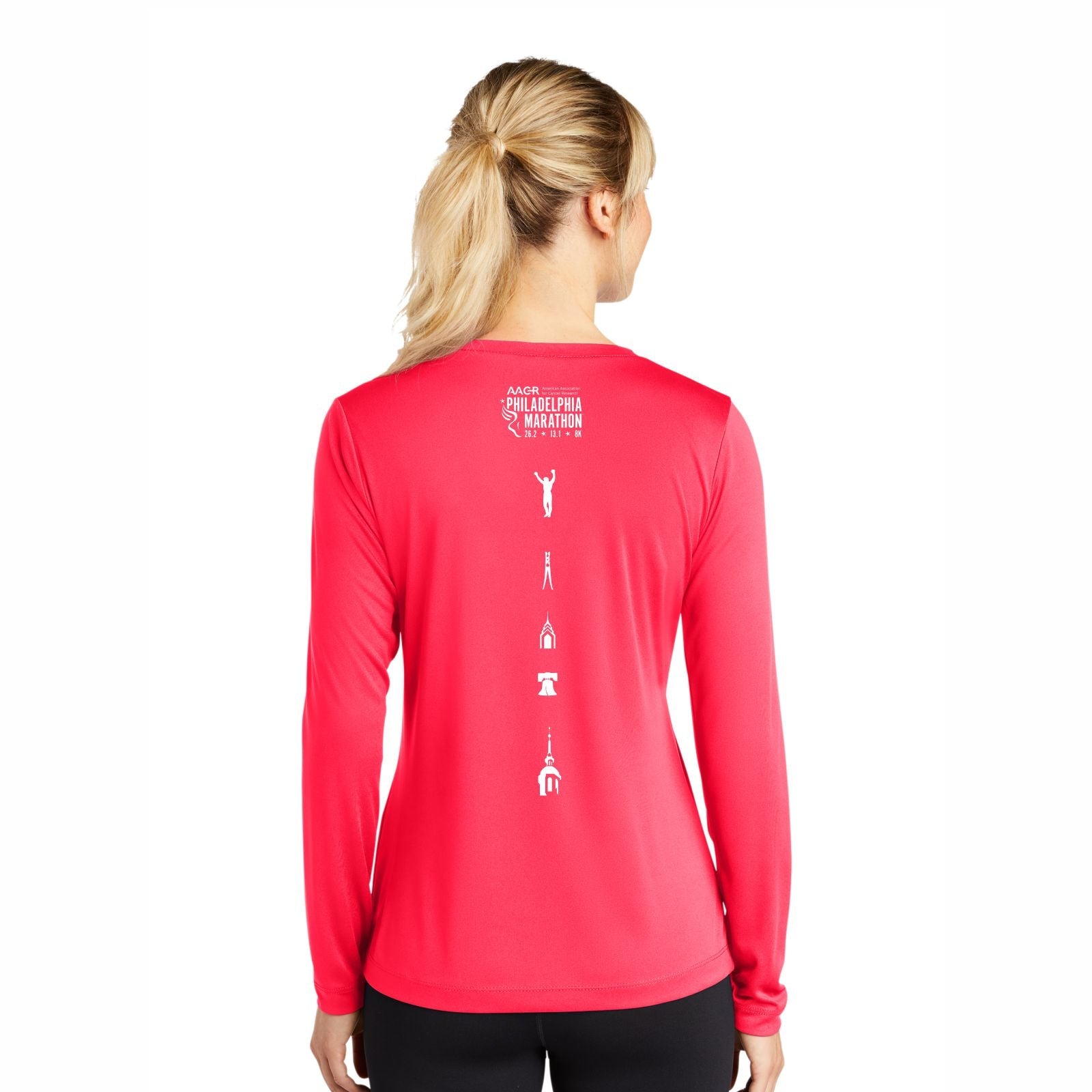 Women's LS Tech V-Neck Tee -Hot Coral- AACR Languages